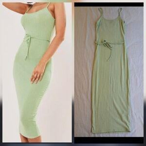 Missguided Pastel Green Tie Belt Ribbed 90s Y2K Spaghetti Strap Cami Dress